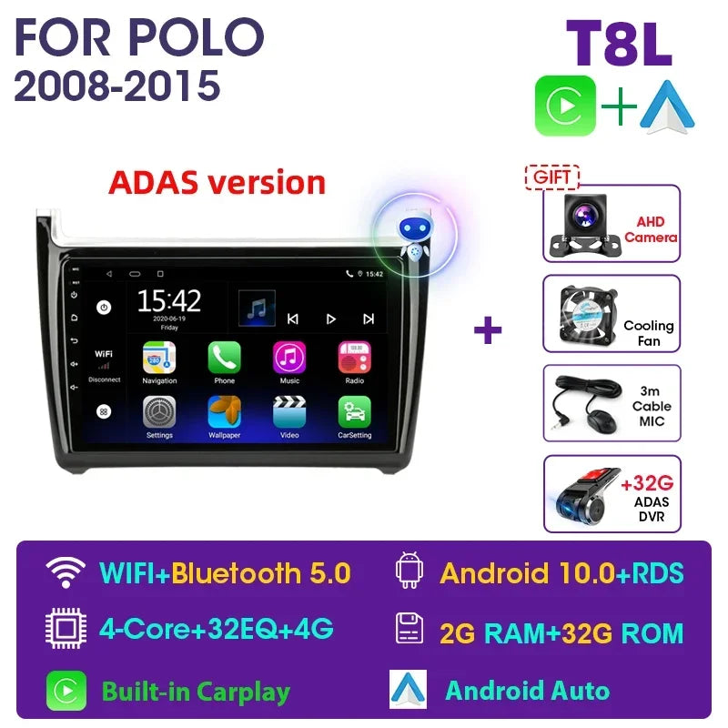 Autoradio per Volkswagen VW Polo 2008-2015 CarPlay Android Auto