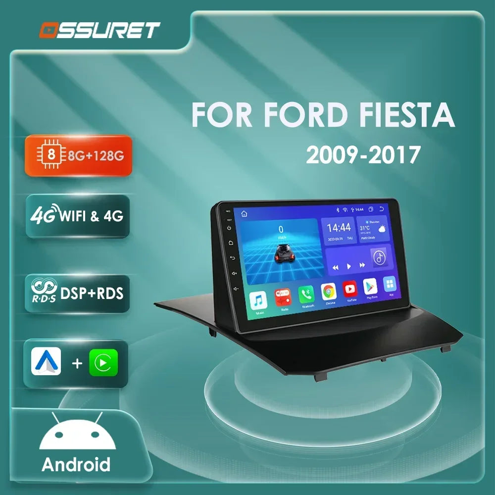 Autoradio Android 12 per Ford Fiesta (2009-2017), 2DIN, GPS, 4G, CarPlay, lettore multimediale.