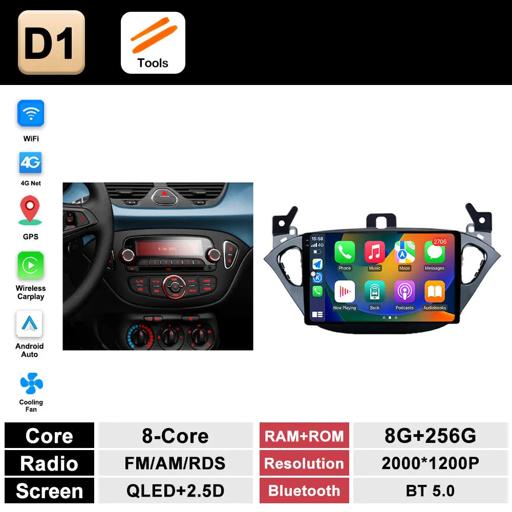 Autoradio per Opel Corsa E (2015–2019) Bluetooth con CarPlay e Android Auto