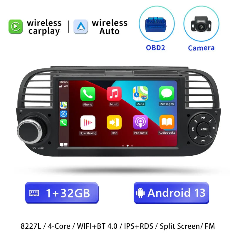 AutoRadio for FIAT 500/Abarth (2007-2015), wireless CarPlay, Android Auto