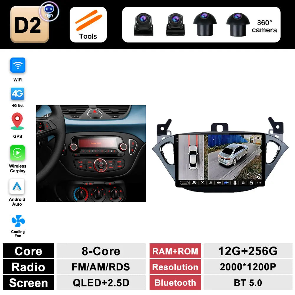 Autoradio per Opel Corsa E (2015–2019) Bluetooth con CarPlay e Android Auto