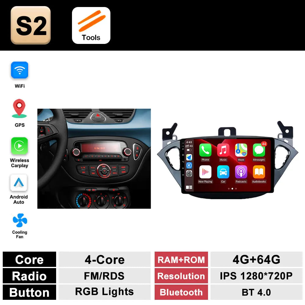 Autoradio per Opel Corsa E (2015–2019) Bluetooth con CarPlay e Android Auto