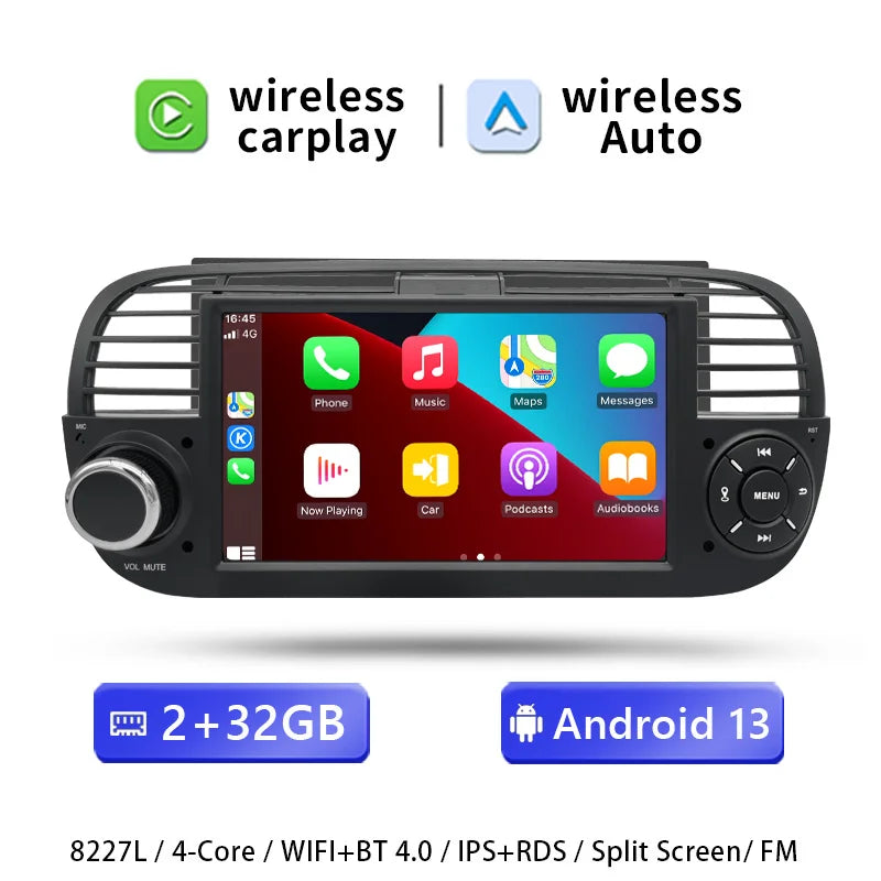 AutoRadio for FIAT 500/Abarth (2007-2015), wireless CarPlay, Android Auto