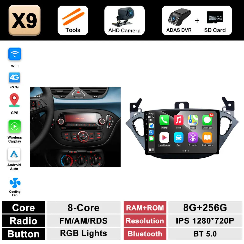 Autoradio per Opel Corsa E (2015–2019) Bluetooth con CarPlay e Android Auto