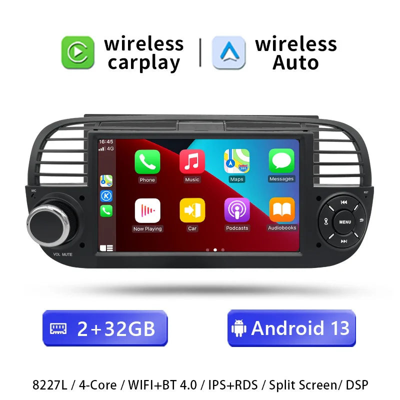 AutoRadio for FIAT 500/Abarth (2007-2015), wireless CarPlay, Android Auto