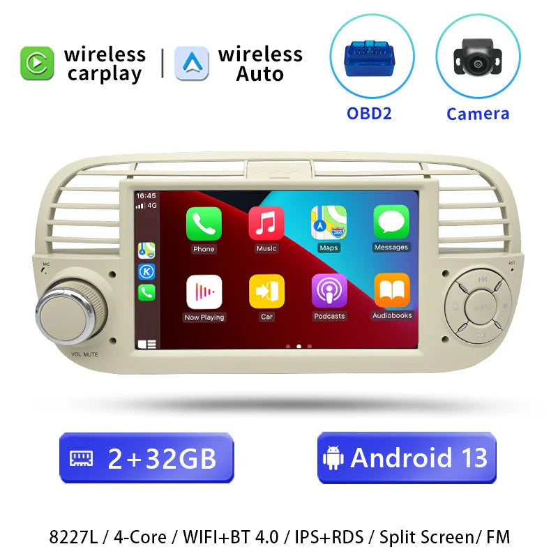 AutoRadio for FIAT 500/Abarth (2007-2015), wireless CarPlay, Android Auto