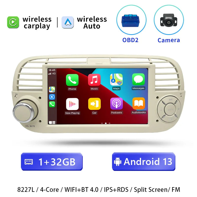 AutoRadio for FIAT 500/Abarth (2007-2015), wireless CarPlay, Android Auto