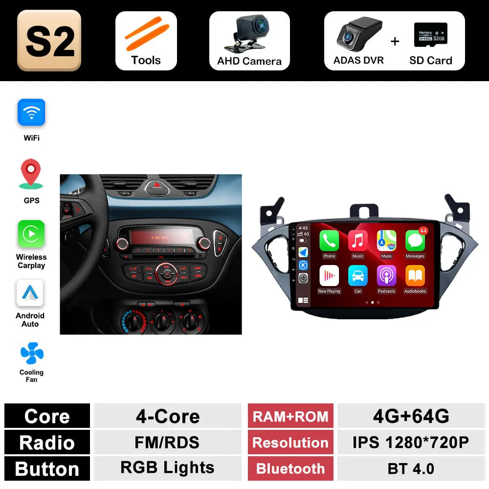 Autoradio per Opel Corsa E (2015–2019) Bluetooth con CarPlay e Android Auto