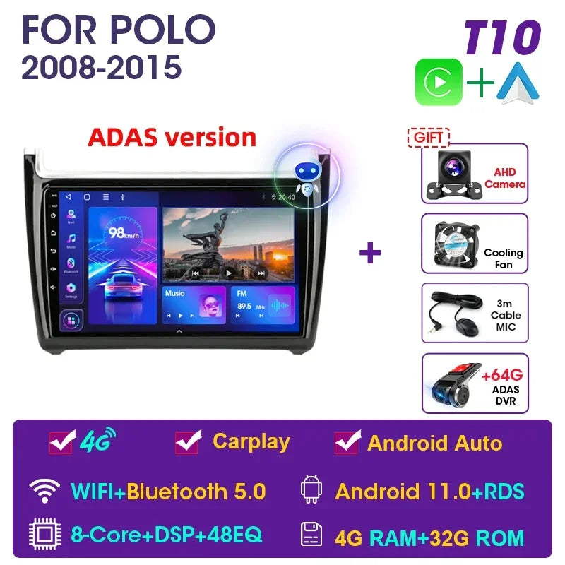 Autoradio per Volkswagen VW Polo 2008-2015 CarPlay Android Auto