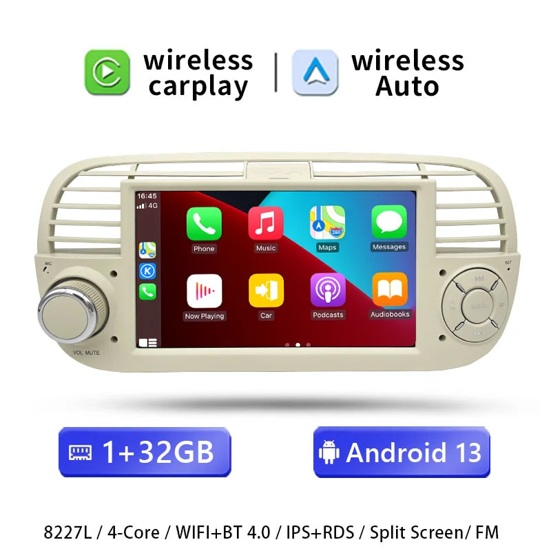 AutoRadio for FIAT 500/Abarth (2007-2015), wireless CarPlay, Android Auto