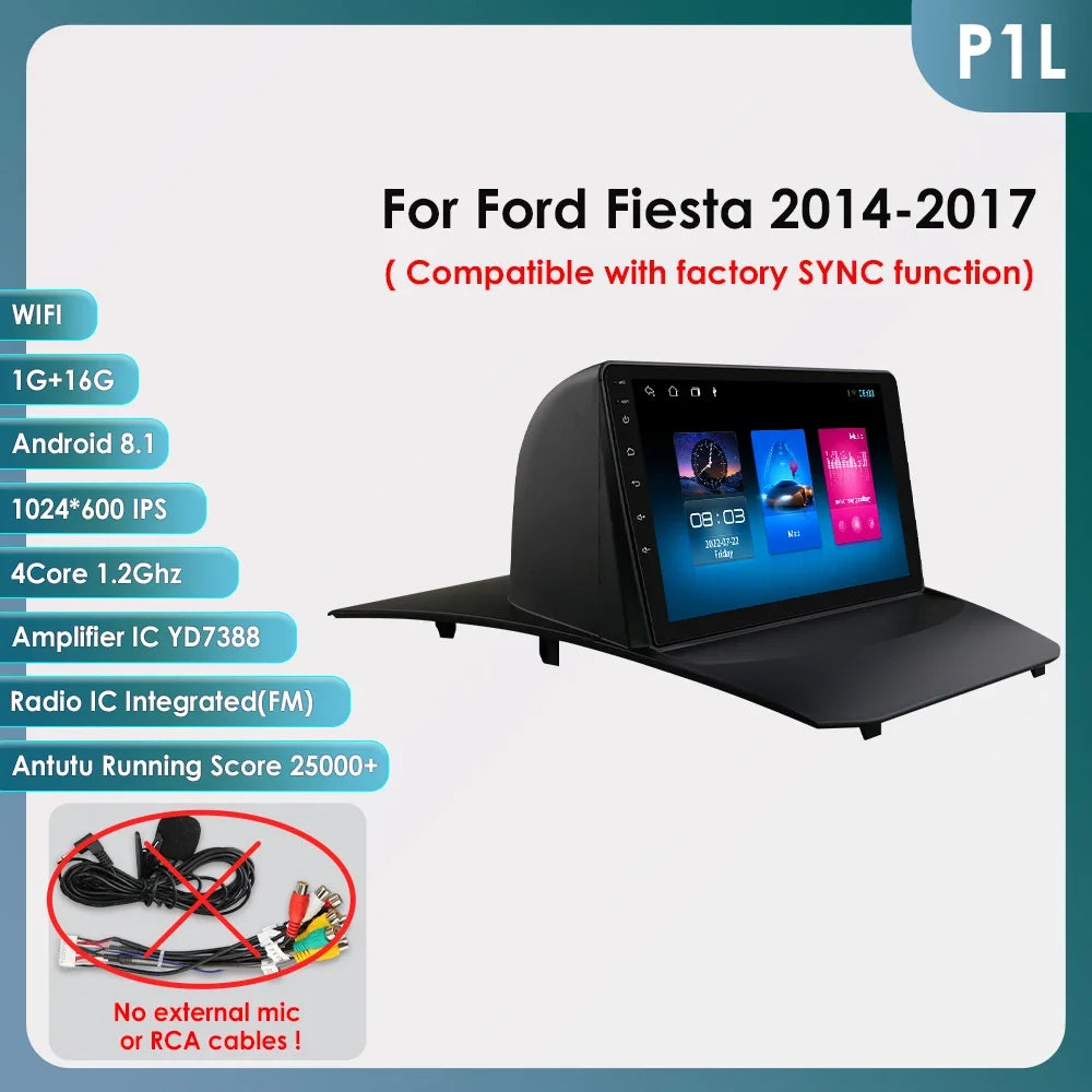 Autoradio Android 12 per Ford Fiesta (2009-2017), 2DIN, GPS, 4G, CarPlay, lettore multimediale.