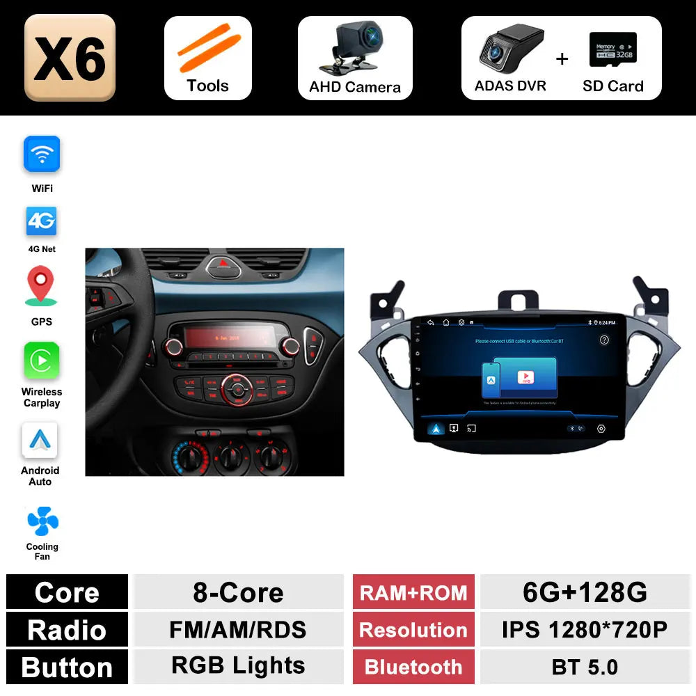 Autoradio per Opel Corsa E (2015–2019) Bluetooth con CarPlay e Android Auto