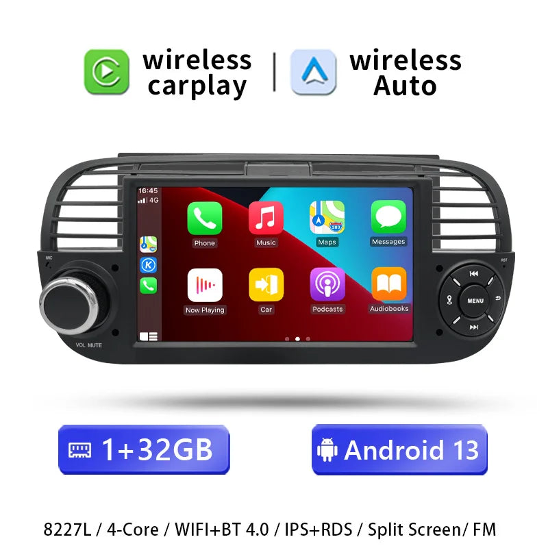 AutoRadio for FIAT 500/Abarth (2007-2015), wireless CarPlay, Android Auto