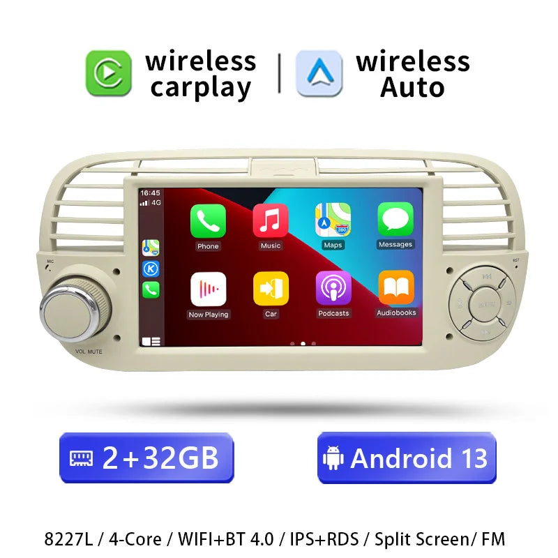 AutoRadio for FIAT 500/Abarth (2007-2015), wireless CarPlay, Android Auto