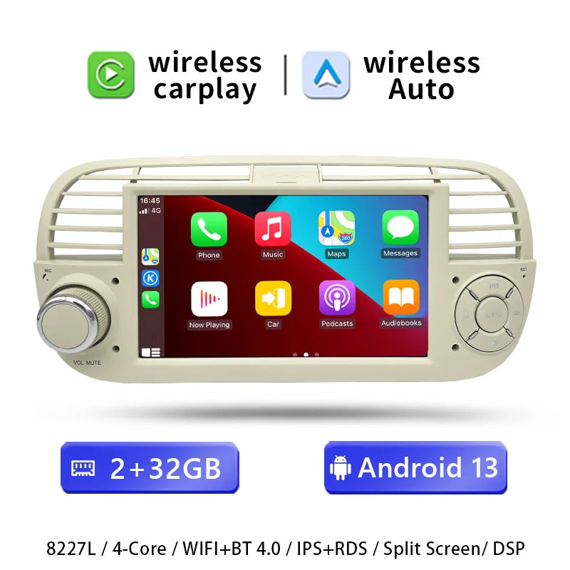 AutoRadio for FIAT 500/Abarth (2007-2015), wireless CarPlay, Android Auto