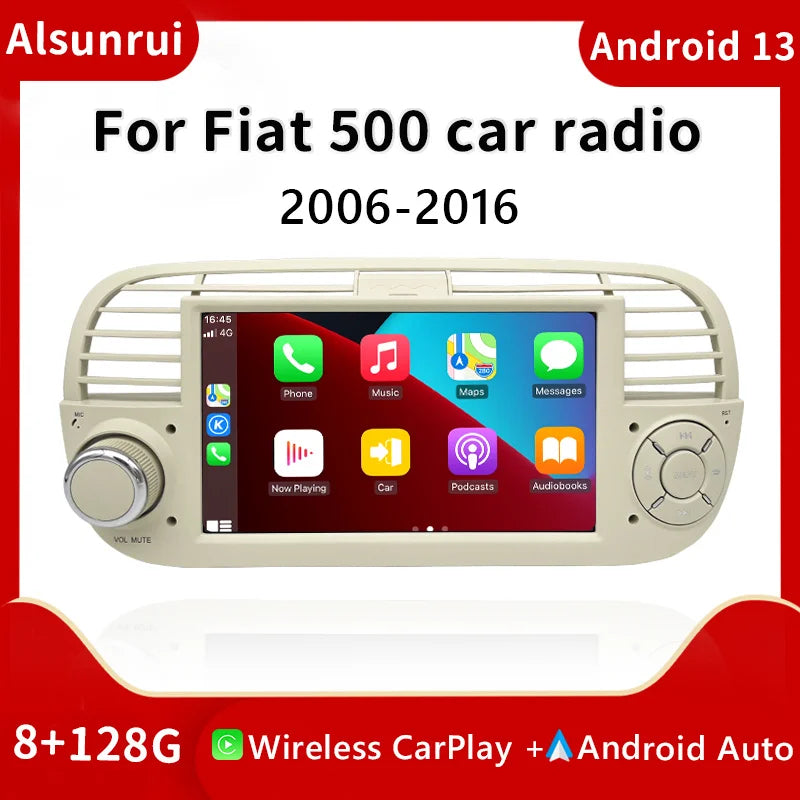 AutoRadio for FIAT 500/Abarth (2007-2015), wireless CarPlay, Android Auto