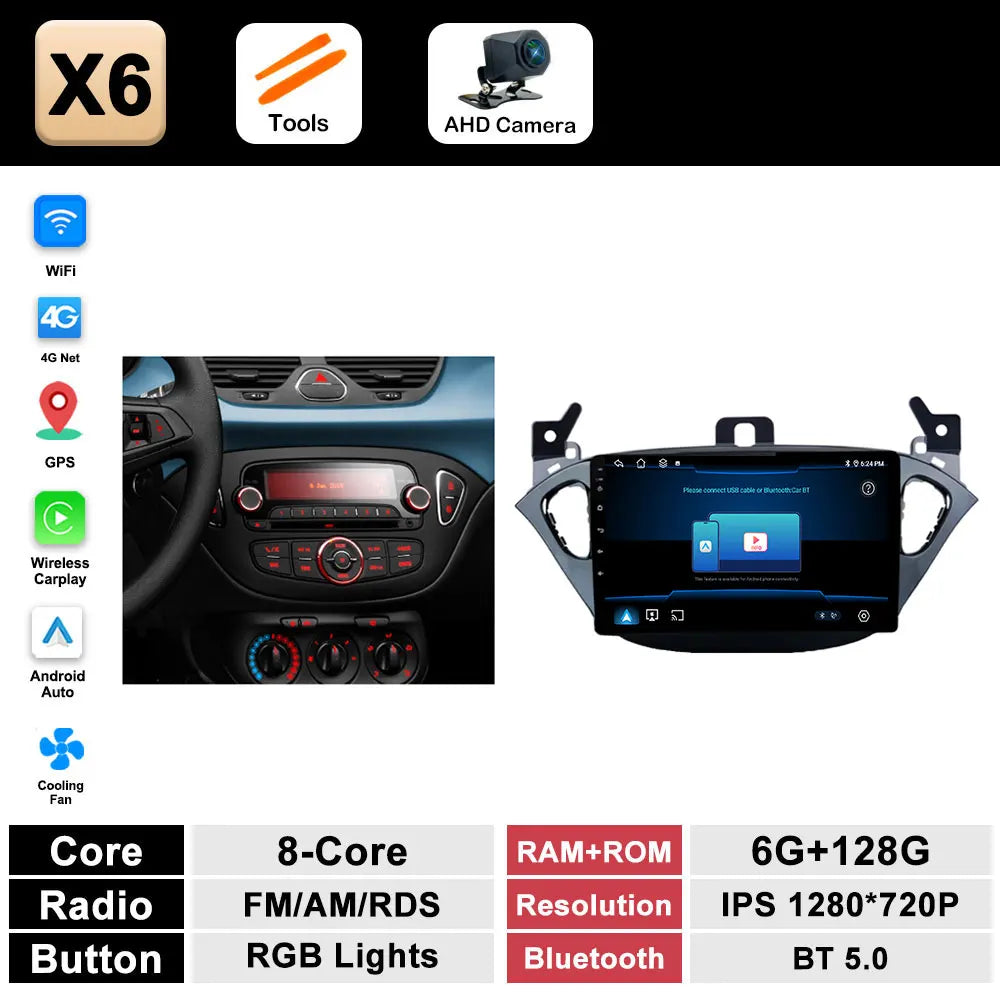 Autoradio per Opel Corsa E (2015–2019) Bluetooth con CarPlay e Android Auto