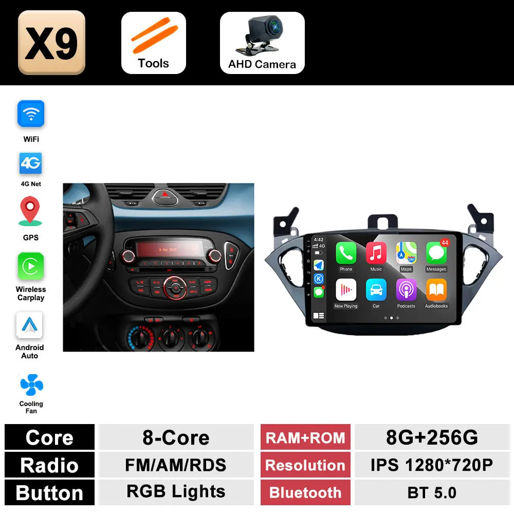 Autoradio per Opel Corsa E (2015–2019) Bluetooth con CarPlay e Android Auto